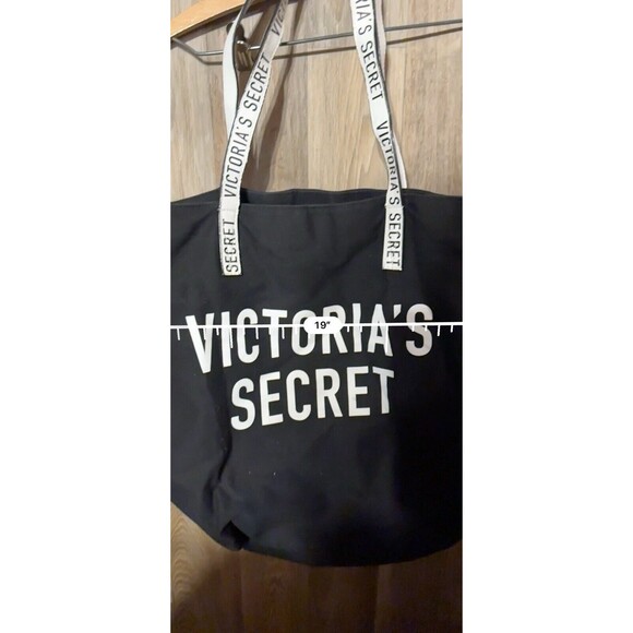 Victoria's Secret Large Tote Canvas Weekender Bag Black & White Logo - Picture 4 of 6